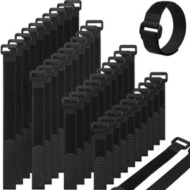 Velcro Cable Ties, Resealable, 20 mm Wide, 4 Different Lengths 150, 200, 250, 300 mm, Black Nylon, Pack of 40