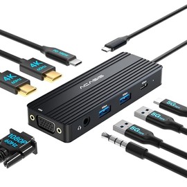 ACASIS USB C Docking Station 3 Monitors,Laptop Docking Station with Dual HDMI 4K@60HZ,1*VGA,2 * 5G USBA,1 * 5G USB C,3.5MM Audio,PD100W;8 in 1 Laptop Dock for MacBook M4/M3/M2/M1/Windows（Black）