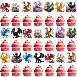 Inisajace Dragon Birthday Party Decorations - 36PCS Dragon Theme Cupcake Toppers Birthday Decoration Magical Party Cupcake Picks Decor Supplies