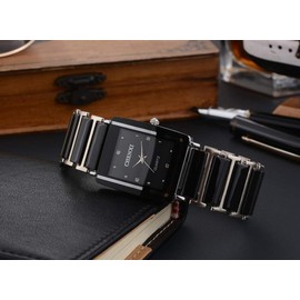 CHENXI Fashion Couple Watches Women Men Lover's Watch Unique Rhinestone Ceramics Quartz Waterproof Wristwatches (Black Men)
