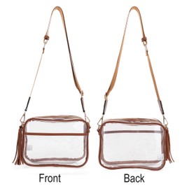 Isabelle Clear Transparent Crossbody Bag for Stadium Approved Concert Events with Adjustable and Detachable Strap and Tassel (Brown)