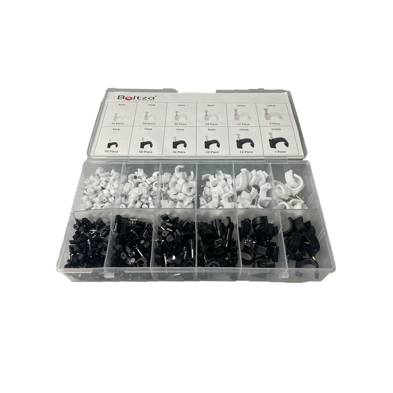 Assorted Round Cable Nail Clips Black & White 4mm to