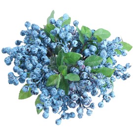 UUPP 6 Pcs Plastic Artificial Blueberries Fake Blue Berries Plant Blueberry Artificial Flowers for Home Wedding Office Party Decor, 9.1 Inches