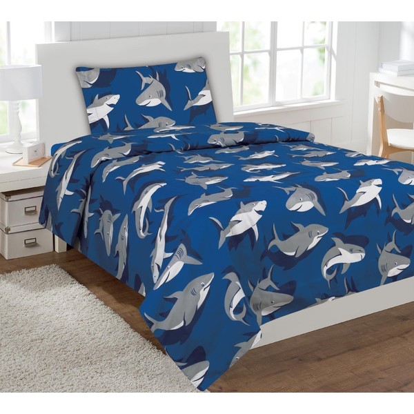 Fancy Collection Shark Under The Sea Blue Grey Boys/Teens Sheet Set New (Twin)
