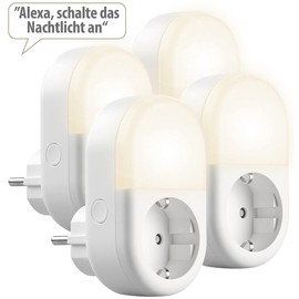 Luminea Home Control Night Light with Timer: Set of 4 WiFi Socket with LED Night Light, App & Voice Control, 16A (Night Light Elesion, Smart Night Light)