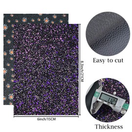 16 Pieces 8x6 Inch New Contrast Colors Black Silver Series Faux Leather Fabric Sheets Include Metallic Litchi Fine Chunky Glitter Holographic Butterfly Patent Embossing for Leather Earring Bows Making