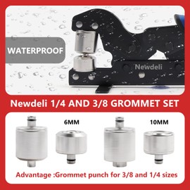 Newdeli Desktop Grommet Tool Kit- 3/8 inch Hand Press Grommet Plier with 1/4 inch Grommet Die and 500 Pairs 3/8" 1/4" Metal Eyelets and Grommets for Fabric Tarps Leather- 10mm 6mm Punch Eyelet Tool