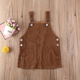 Toddler Kids Baby Girls Velvet Suspender Skirt Adjustable Strap Overall Dress Solid Fall Winter Outfit Sets (Coffee, 4-5 Years)