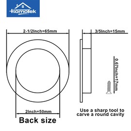 HOMOTEK 4 Pack Round Sliding Closet Door Handles Diameter 2-1/2 in(65mm) Black Flush Pocket Pulls Recessed Bypass Door Handles, Stainless Steel Barn Door Finger Pull Set