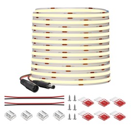 FCOB COB LED Strip Light 32.8FT, 24V High Density 4000K Natural White Dimmable Flexible Light Strip 480LEDs/m, 8mm COB Lights for Under Cabinet, Bedroom, Kitchen, No Power and Controller