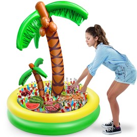 5 Ft Tall Inflatable Palm Tree Cooler with 2 Sized Trunks 170+ Cans Super Large Capacity Luau Hawaiian Birthday Party Supplies Decoration Drink Containers Tropical Themed Summer Outdoor Drink Cooler
