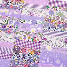 42Pcs 10cm*10cm Cotton Fabric DIY Making Supplies Quilting Patchwork Fabric Fat Quarter Bundles DIY for Quilting Cotton Patchwork Cushions (Purple, 10cm*10cm)