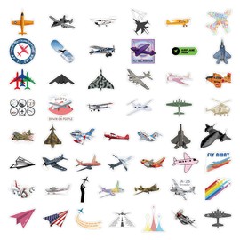 Aircraft Fighter Water Bottle Stickers for Kids,50 PCS Plane Stickers Pack for Laptop Phone Skateboard Bicycle Bumper Suitcase Luggage Car Guitar,Waterproof Aesthetic Vinyl Stickers for Teens Girls