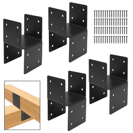 4 Pcs Deck Post Caps Tie Brackets, 4x4 Base Steel Anchor Connector, Heavy Duty Mounting Joist Hanger Brackets Support for Wood