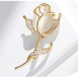 Rose Flower Brooch Elegant Shining Crystal Flower Brooches Opal Stone Rhinestone Lapel Pin for Wedding Bouquet Christmas Party Valentine’s Day Gift for Women Girls