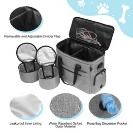 MYDAYS Dog Travel Bag, Pet Luggage Suitcase, Weekend Tote Carrier with Collapsible Bowl (Gray)