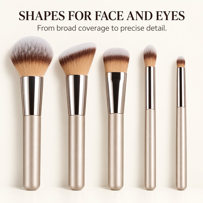 10-Piece Champagne Gold Makeup Brush Set with Soft Bristles for