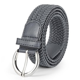 WERFORU Ladies Stretch Belt with Sliver Buckle Women's Elasticated Woven Braided Belt for Jeans Pants Grey
