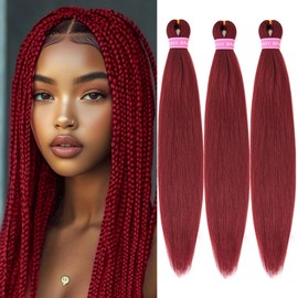 MEZIRU 3Pcs/Packs Braiding Hair Pre Stretched 20 Inch Yaki Straight Braiding Hair Extensions For Braids Synthetic Hot Water Setting Twist Braid Hair For Women(20" 3Pcs #Burgundy)