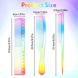3 Pcs Rainbow Hair Comb, Heat-Resistant Fine Tooth Comb Rat Tail Combs Styling Combs Beard Combes Mustache Combes Hairdressing Tools for Women Men Hairs Stylist Barber Salon All Hair Types