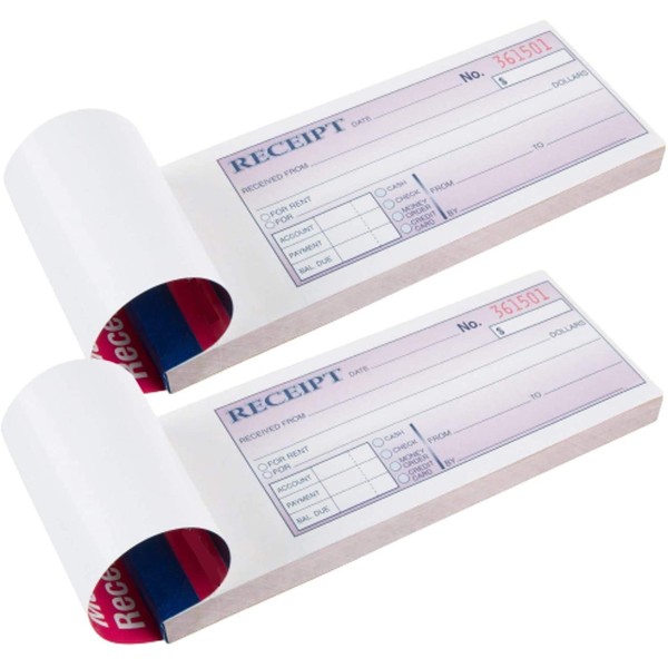 1InTheOffice Money and Rent Receipt, 2-3/4 x 7-3/16 Inches, 3-Parts, Carbonless, White/Canary, 50 Sets per Book (2 Pack)