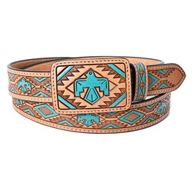 American Darling Beautifully Hand Tooled Tan Genuine American Leather Belt Men and Women Western Belt with Removable Buckle