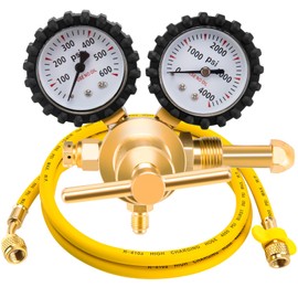 KAKO HVAC Nitrogen Regulator with 60" Hose, 0-600PSI, 1/4" Outlet, CGA580 Inlet, 0-4000PSI