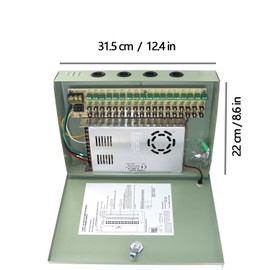 AOMUCH 18 Output Channel CCTV PTC Fuse Distributed Power Supply Box for Security Camera 12V 30A DC w/Key Lock