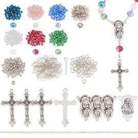 arricraft About 832 Pcs Bead Making Kit, Including Center Cross Crucifix Medal Connector Charms Multicolor Faceted Crystal Beads for Women Bracelet Necklace Jewelry Making