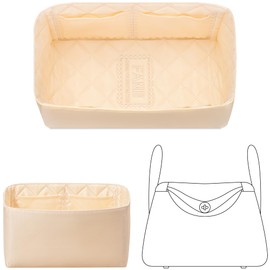 FANJI Project Purse Organizer Insert for Hermes Lindy 26 Handbag,Custom Perfect Fit Inside Premium Aesthetics Embroidered Lightweight Tote Bag Insert Accessories (Golden Luster Cream)
