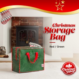 Christmas Village Decoration Storage Bag - Heavy Duty Festive Season Xmas Holder for Lights, Baubles, Tinsel, Wreath with Double Stitched Zip and Carry Handles (Grey, Decorations Storage Bag)