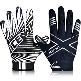 ACETHO Football Gloves Adult Youth Football Receiver Gloves for Kids Men and Women (Black, Adult S)