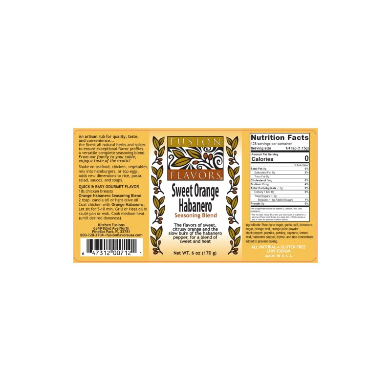 Fusion Flavors Sweet Orange Habanero, 6 oz