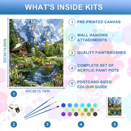 RICUVED Mountain Paint by Number for Adults, Wooden House Painting by Number Kits On Canvas Painting by Numbers with Acrylic Paint Kits Frameless 40x50cm
