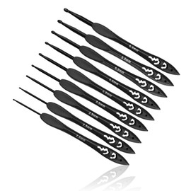 0XBIT Crochet Hooks Set, 9 Pieces Classic Black Crochet Hook, Vintage Black Crochet Hook, 2 mm - 6 mm Crochet & Knitting, Lightweight Aluminium Crochet Hooks for DIY and Beginners