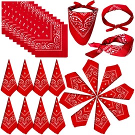 ILHSTY 32 Pcs Women Men Paisley Bandanas Bulk Unisex Cowboy Bandanas Head Scarf Necktie Face Cover Party Supplies (32, Red)