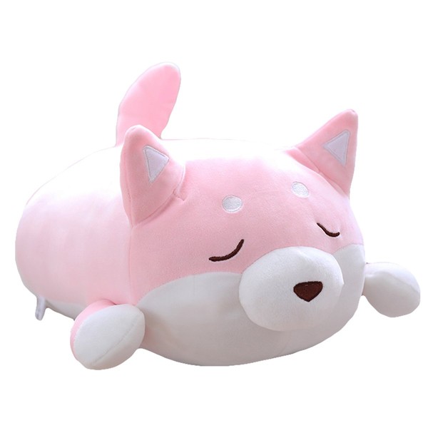 Shiba Inu Dog Plush Pillow, Cute Corgi Akita Stuffed Animals Doll Toy Gifts for Valentine's Gift, Christmas,Sofa Chair, Pink Blink 15"