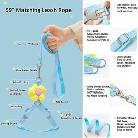 Dog Harness Collar and Leash Set, Sweet Floral Puppy Collar, Escape Proof Puppy Chest Harness, Adjustable Cute Harness Leash Set for Small Dog Cat Outdoor Walking Running Hiking (Purple, S)