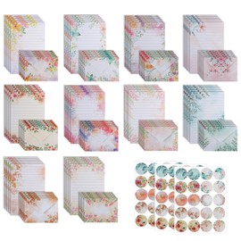 160pcs Floral Theme Letter Writing Paper and Envelopes Pretty Stationery Paper Set with 50 Lined Sheets 50 Matching Envelopes 60 Stickers for Party Invitations Love Letter (Floral)