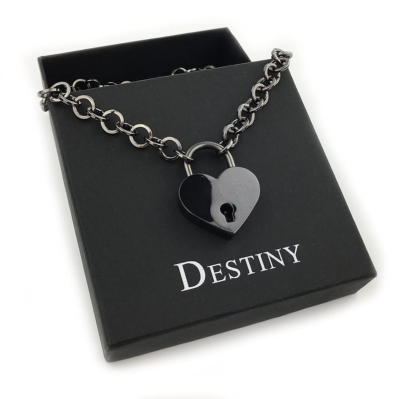 Destiny Love Padlock Choker Collar Necklace with Lock and Two