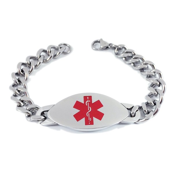 Max Petals - Type 1 Diabetes Medical Alert ID Heavy Stainless Steel Men's Bracelet with 8" Chain
