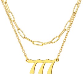 Paperclip Chain Necklace Gold Layered Necklaces for Women Trendy Angel Number 777 Choker Link Boho Jewelry