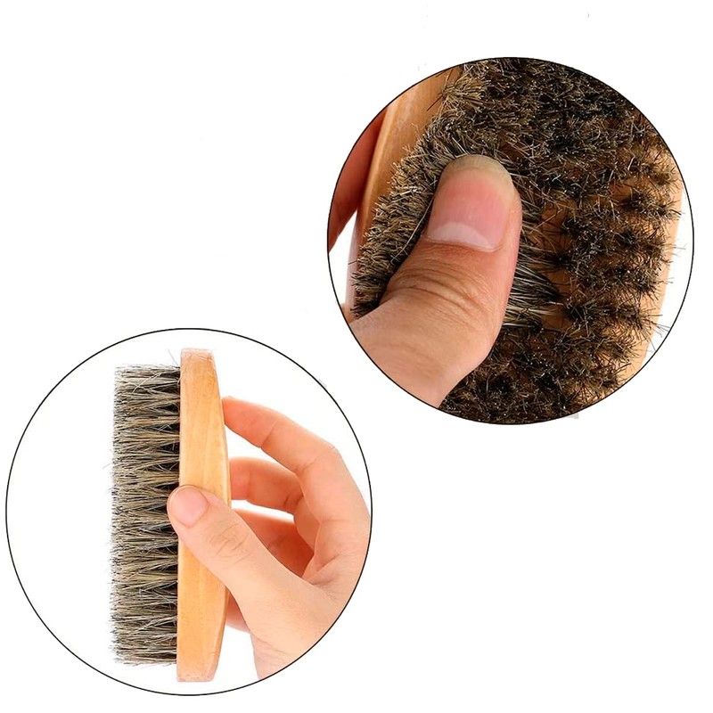 Kit 5p Cuidado De Barba Cepillo Bambú Tijera Navaja Brocha