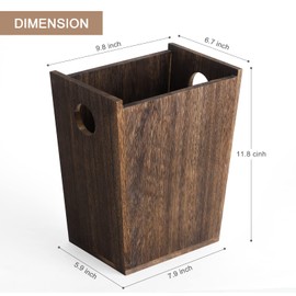 Wood Waste Basket Small Rectangular Trash Can with Handle Compact Garbage Container Bin for Kitchen, Bathroom, Home Office, Farmhouse, Rustic Brown