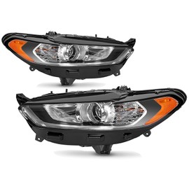 Headlights Assembly Compatible with 2013 2014 2015 2016 Ford Fusion Halogen Headlamp Driver & Passenger Side, Black Housing