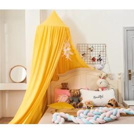 THREENTDAY Bed Canopy for Kids, Round Dome Kids Mosquito Net Indoor Outdoor Castle Hanging House Decoration Reading Nook Kids Playing Home Decoration(Bright Yellow)