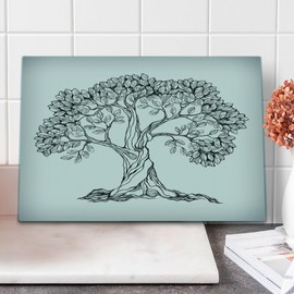 Lunarable Nature Cutting Board, Tree of Life Themed Majestic Hand Drawn Branches Harvest Mother Earth, Decorative Tempered Glass Cutting and Serving Board, Large Size, Pale Grey Charcoal Grey
