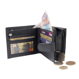 DUO DUFFEL Designer Mens Genuine Leather Wallet RFID Safe Contactless Card Blocking ID Protection (Black)