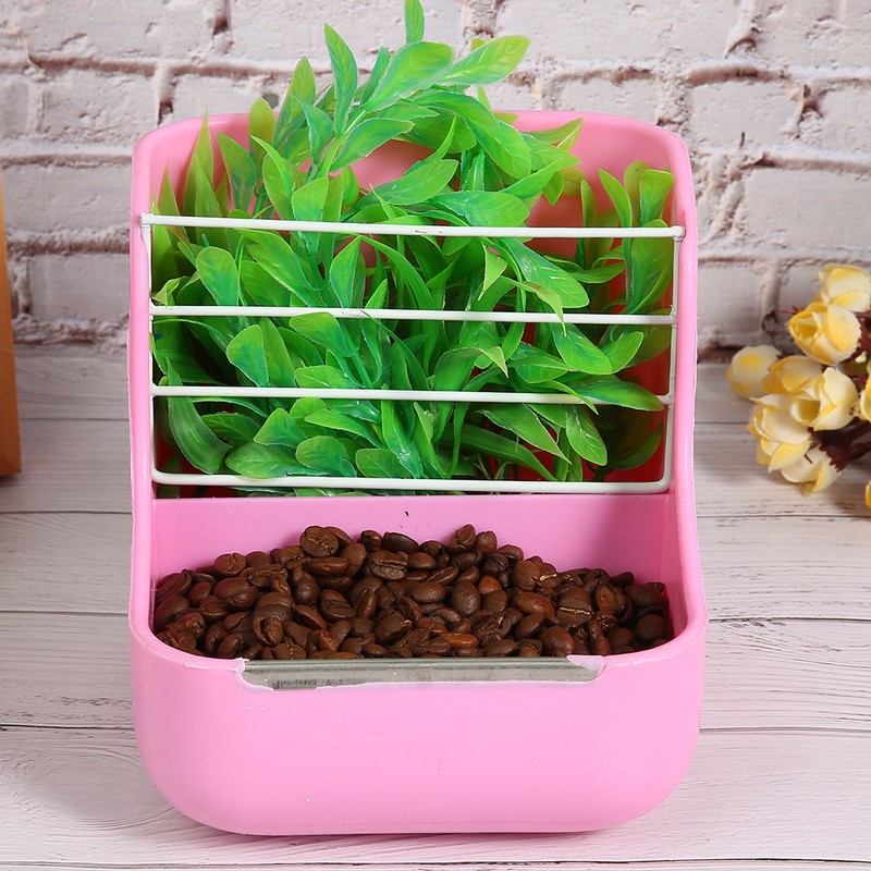 2 in 1 Pet Bowl Rack Hay Cat Small Animals