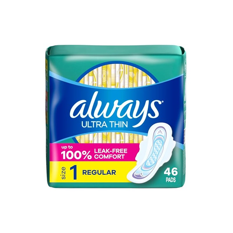 Always Ultra Thin Pads with Wings, Size 1, Regular, 46